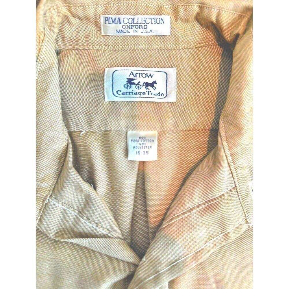 Vintage Arrow Carriage Trade Mens 16 -35 Pima Cotton Oxford Dress Shirt Tan USA